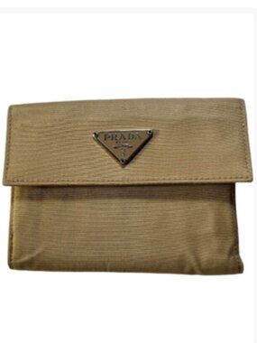 Prada Compact Nylon Wallet Authenticated Khaki-ish Gold Vintage Good Condition